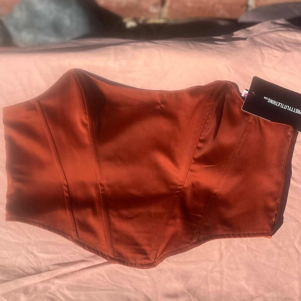 PrettyLittleThing Rust Satin Corset Top